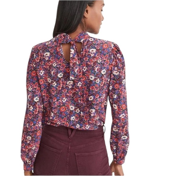 Veronica Beard Silk Chilton Floral Tie Back Blouse Berry Multi Size 2 NWT - Picture 2 of 16